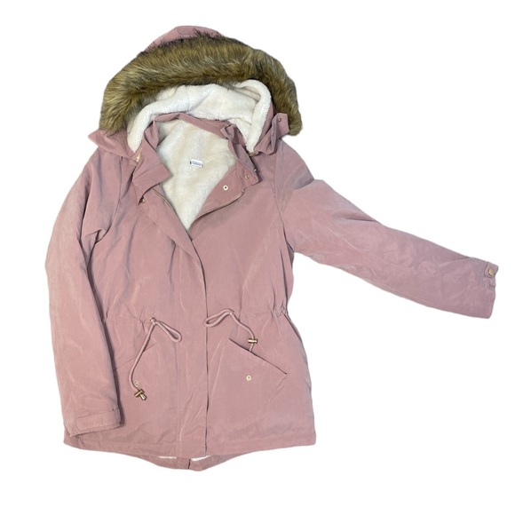 Mauve hooded utility jacket removable hooded sherpa lined sz s toggle waistband - Picture 7 of 8